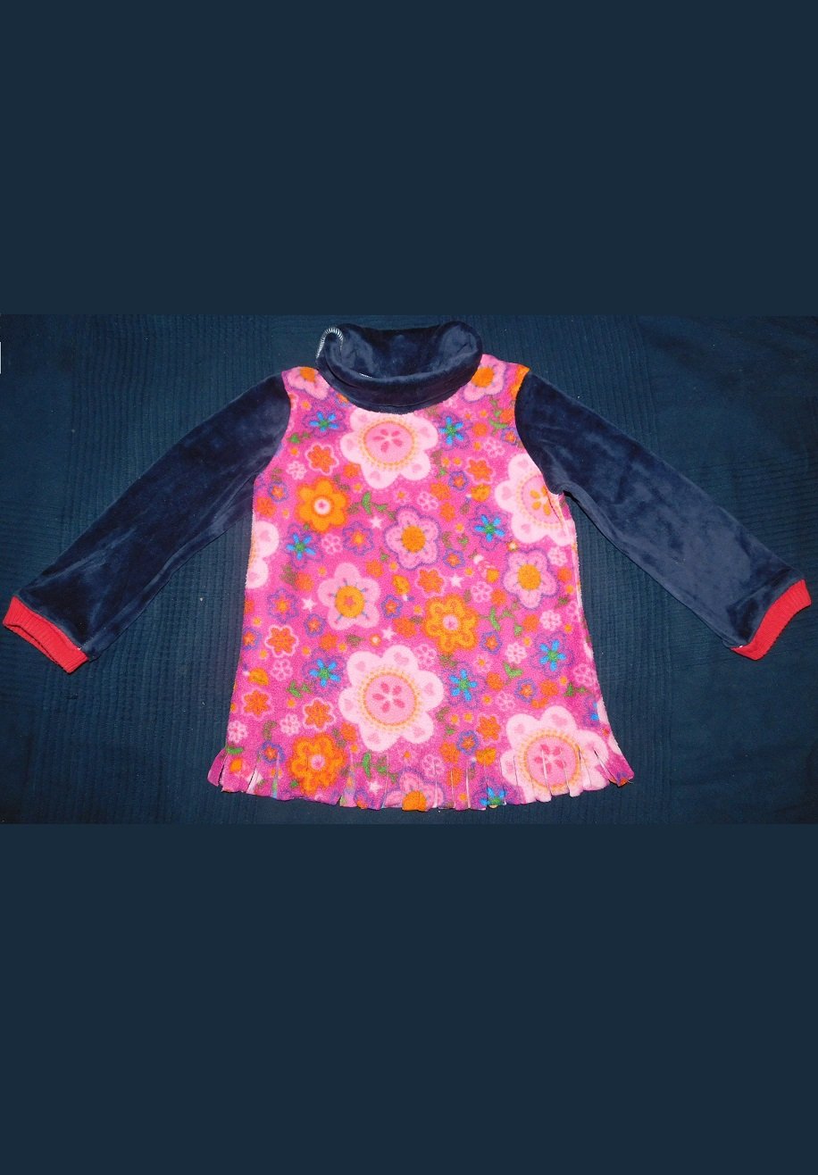 Gr.98-104 Pullover Fleece / Nicki blau pink - Handarbeit