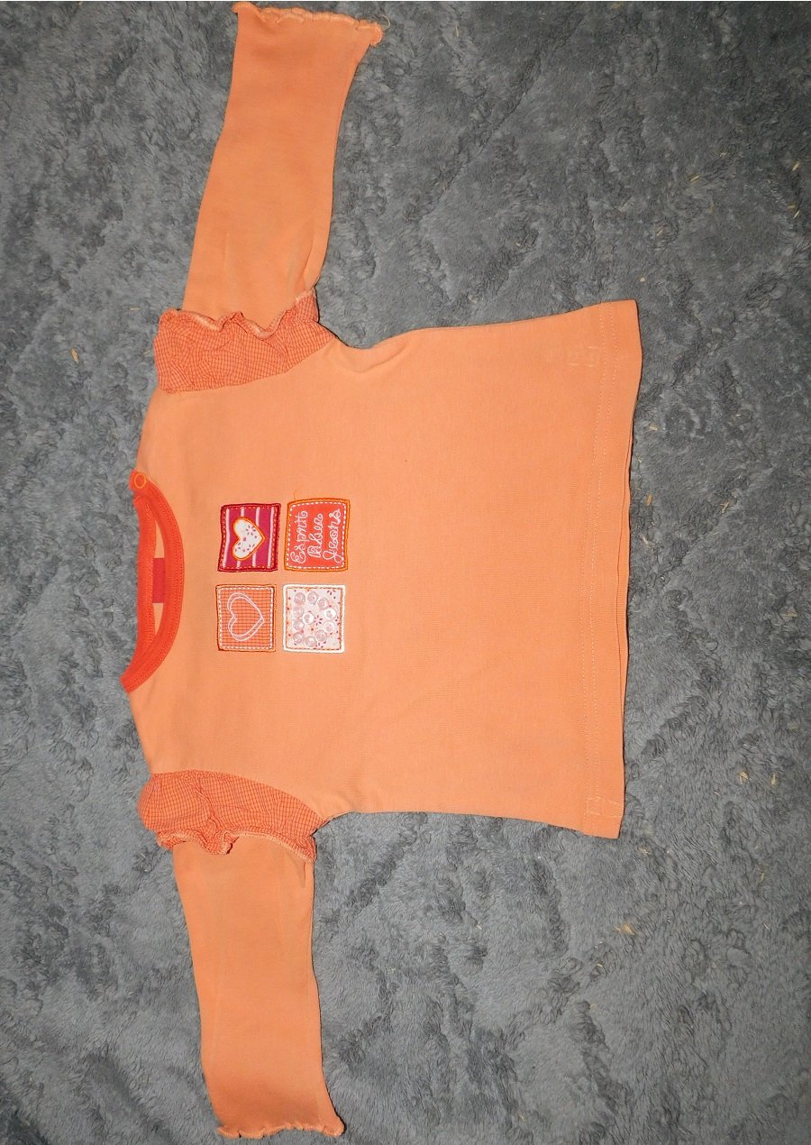 Gr.74 Langarmshirt orange mit Applikationen + Rüschen - Esprit