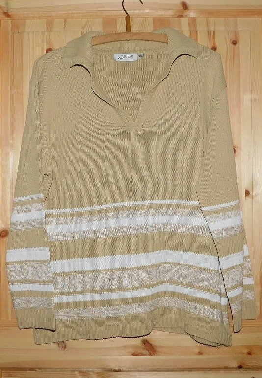 Gr.XXL (Gr.46) Pullover Polokragen beige weiß - Kaufhof