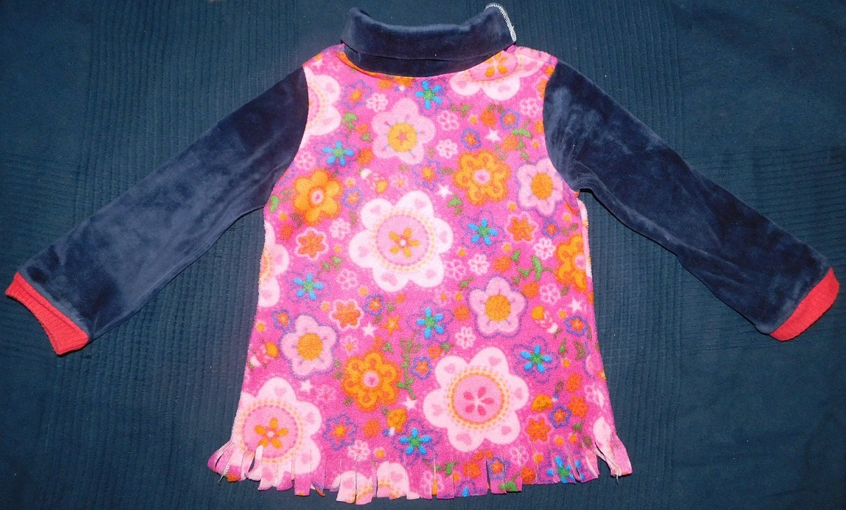 Gr.98-104 Pullover Fleece / Nicki blau pink - Handarbeit