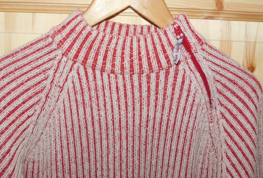 Gr.140/146 Strickpulli weiß und rot meliert Reißverschluss