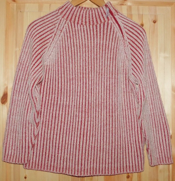 Gr.140/146 Strickpulli weiß und rot meliert Reißverschluss