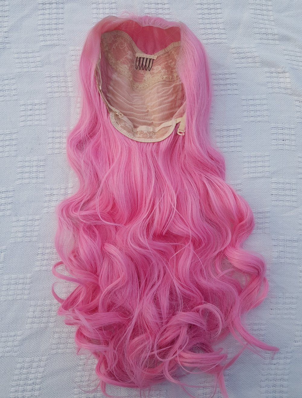 Perücke pink gewellt lange perücke rosa kunsthaar Fasching cosplay perücke