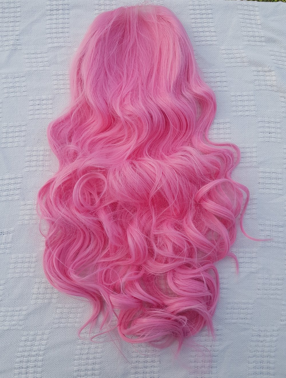 Perücke pink gewellt lange perücke rosa kunsthaar Fasching cosplay perücke