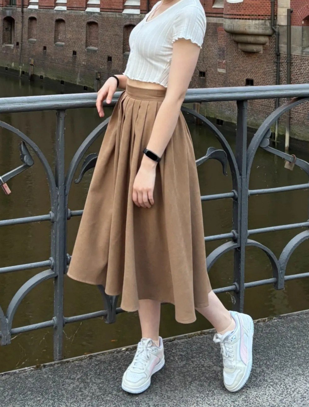 Retro Rock braun cordrock Creme faltenrock midirock winterrock