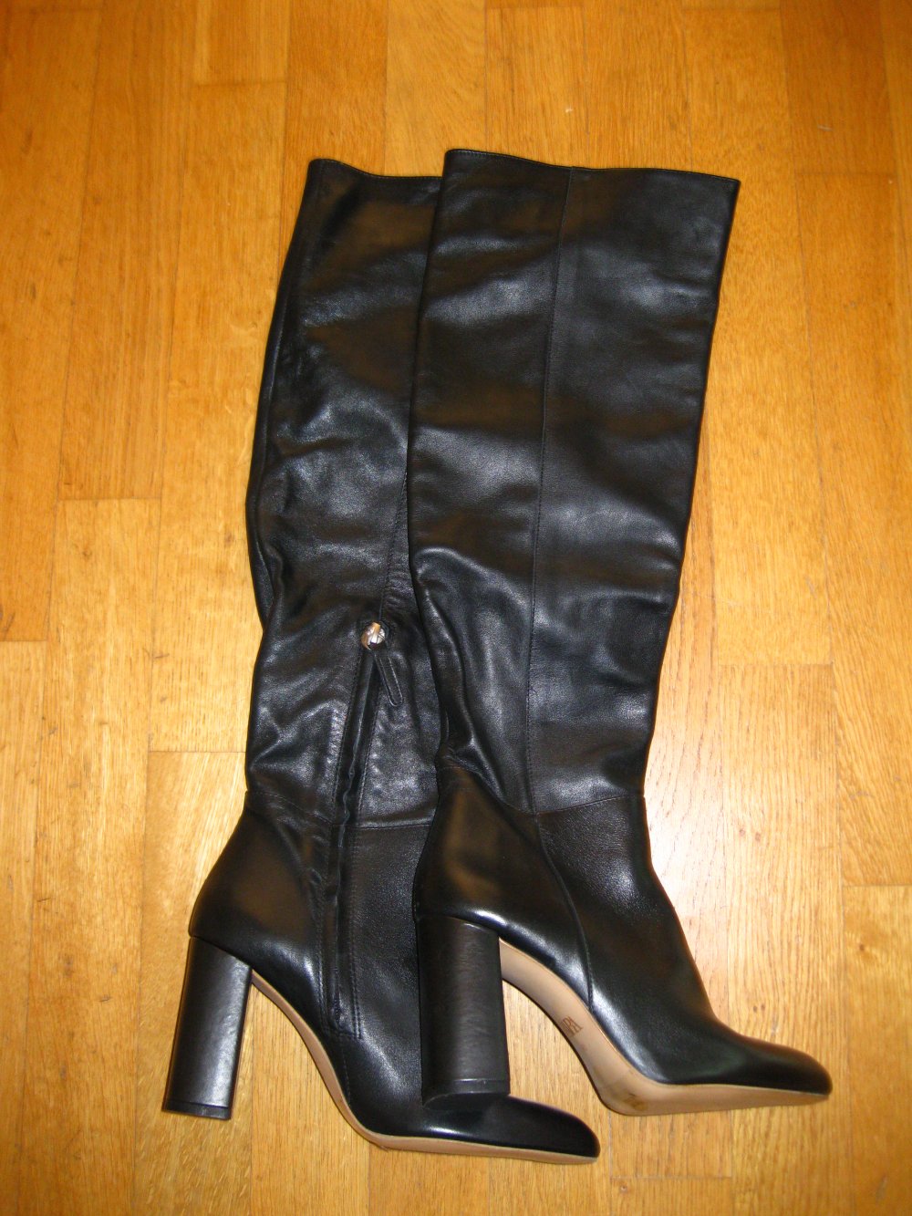 Zara Overknee Schlupfstiefel Leder schwarz 40