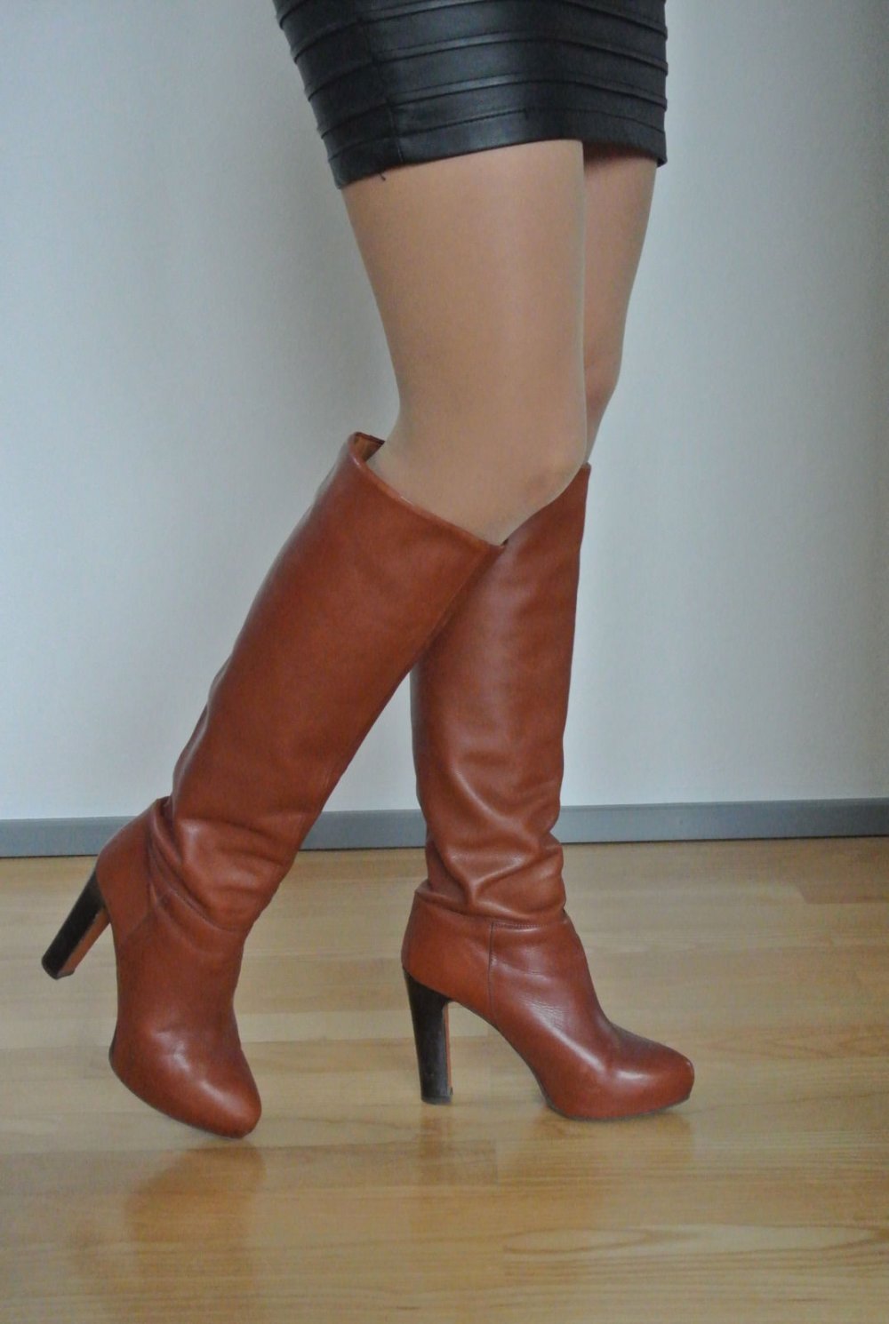 Zara Leder Stiefel braun Plateauabsatz 40