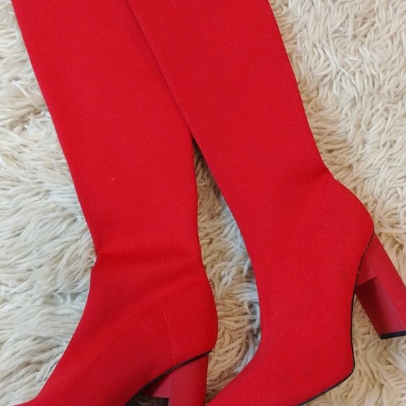 Zara Strumpf Overknee Stretch Schlupfstiefel rot 40