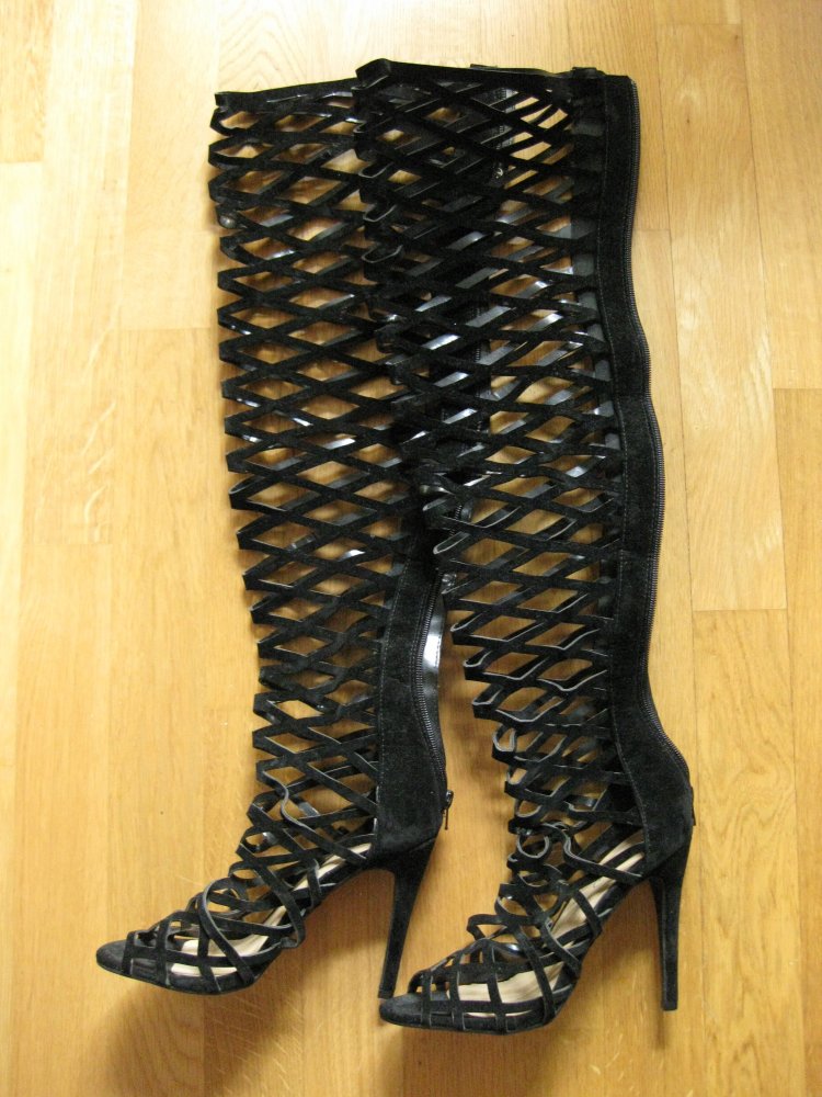 Overknee Gladiator Cut Out Peeptoe Stiefel High Heels 40