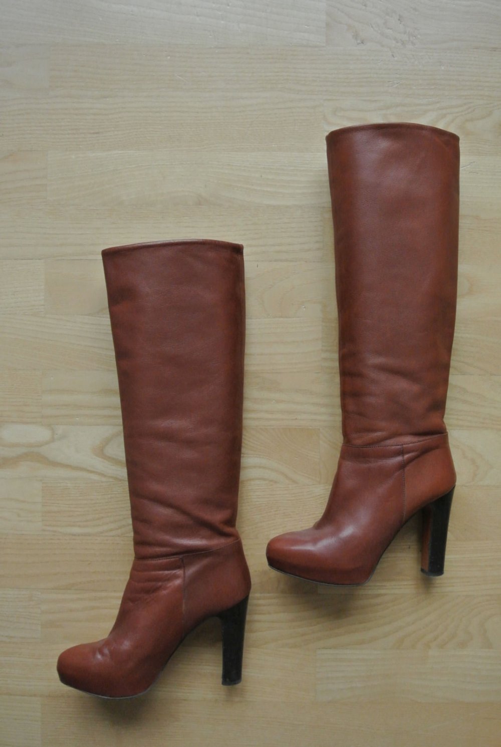 Zara Leder Stiefel braun Plateauabsatz 40