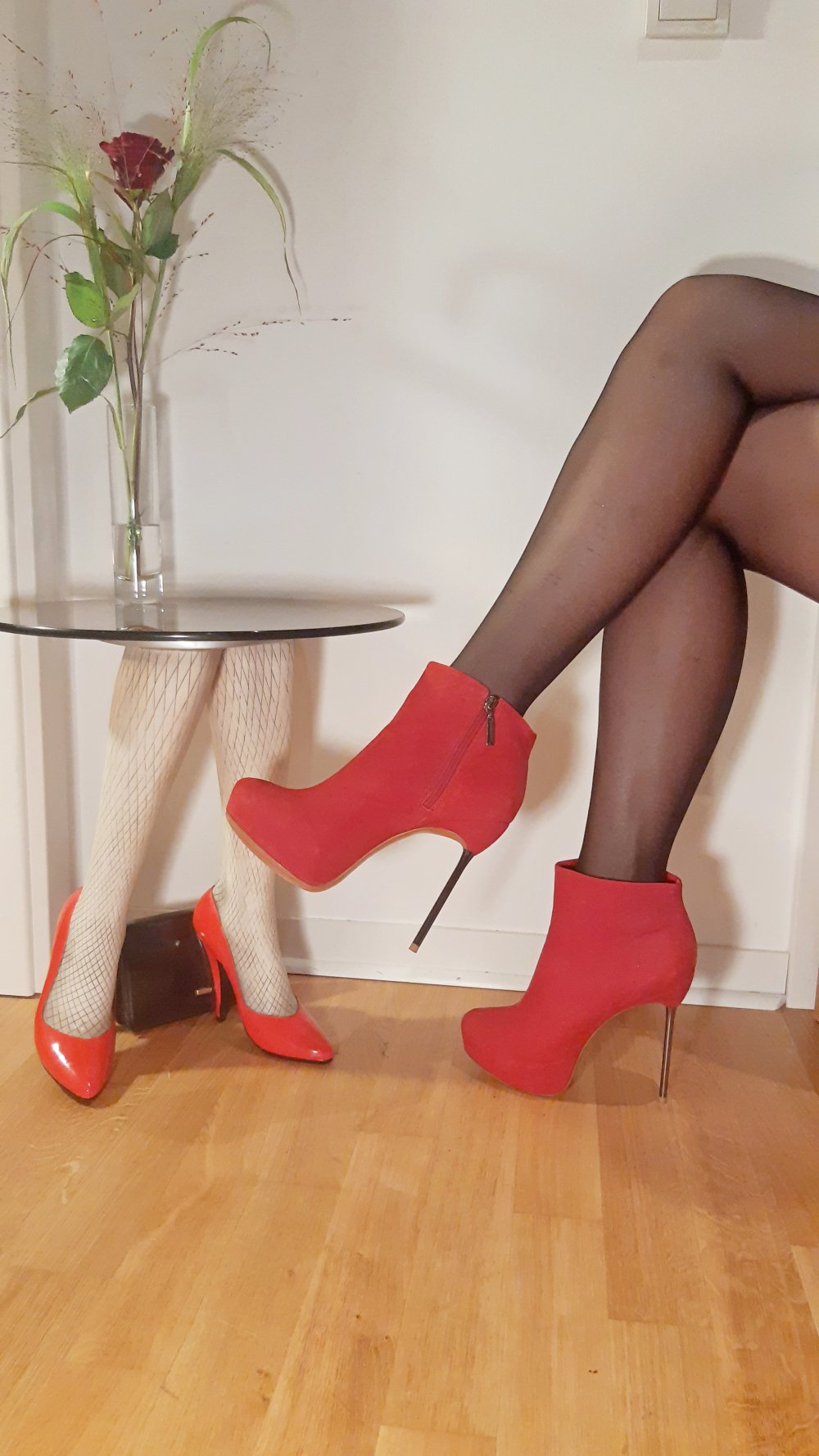 rote Stiefeletten Plateau Wildleder Metallabsatz Stiletto Leder 40