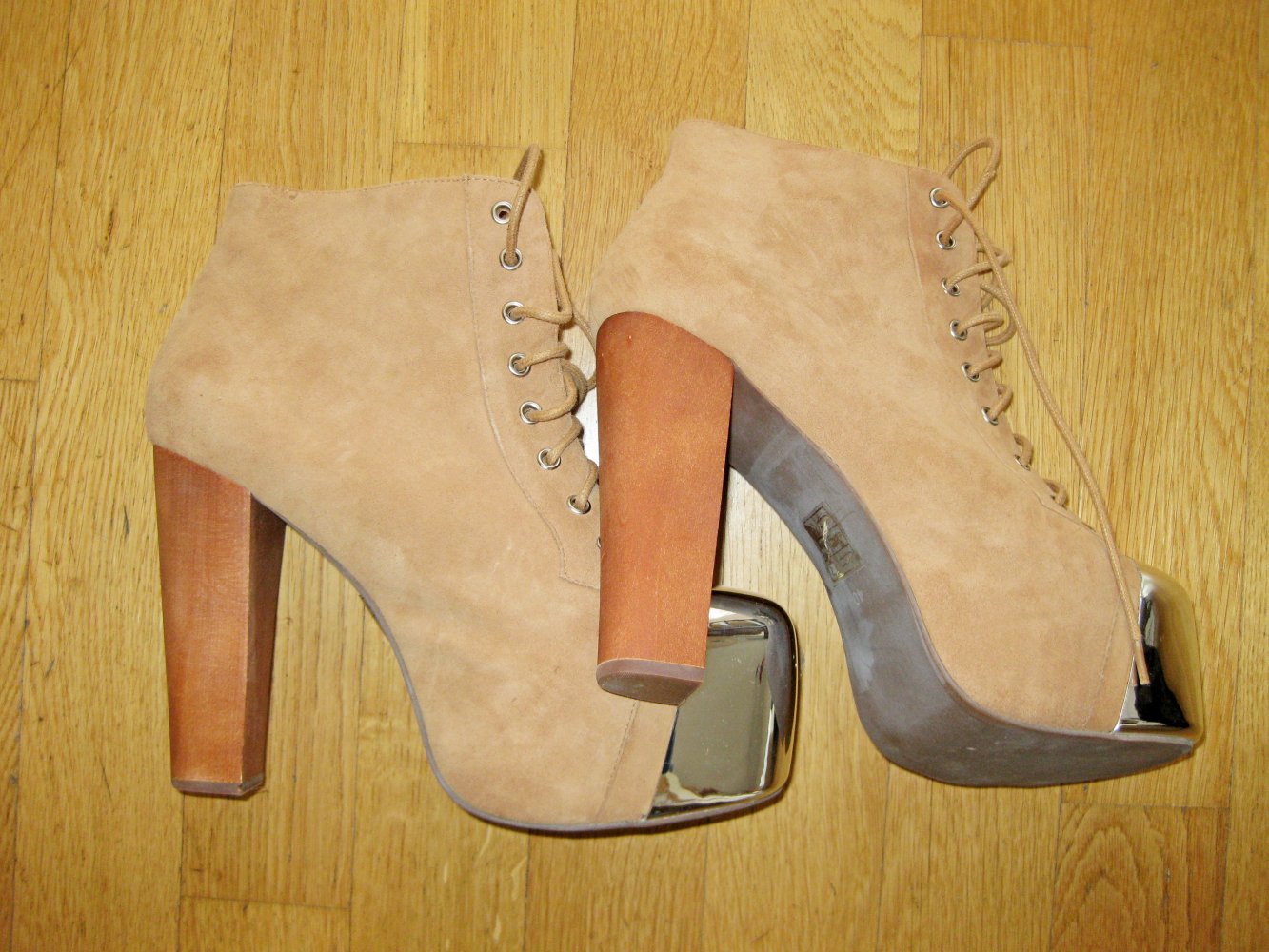 Jeffrey Campbell Lita Leder Metall Kappe Plateau Boots braun 40