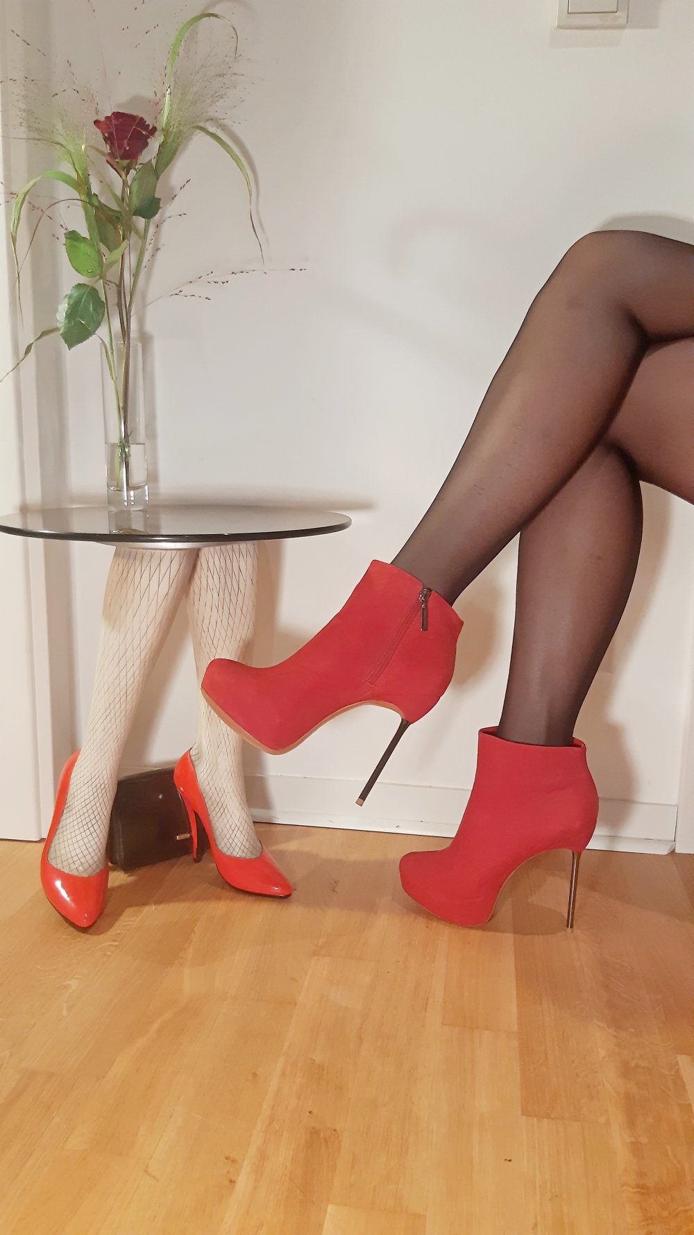 rote Stiefeletten Plateau Wildleder Metallabsatz Stiletto Leder 40