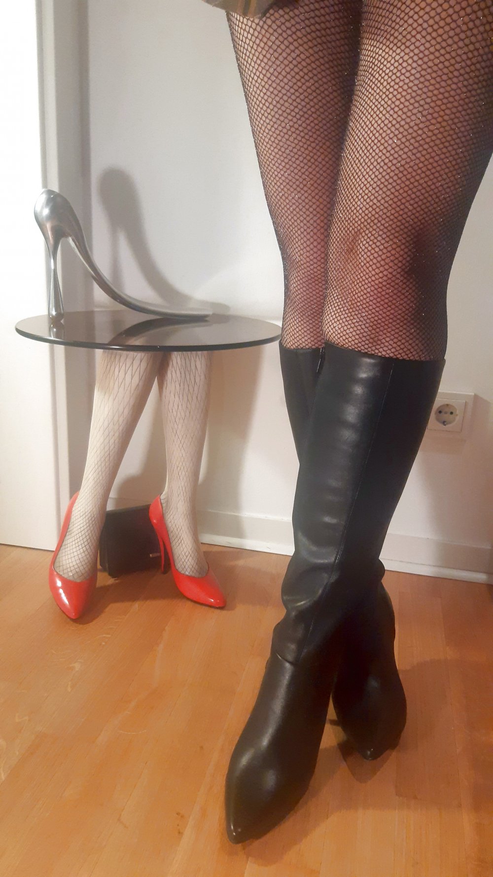 Buffalo spitze kniehohe High Heel Glattleder Stiefel schwarz 40