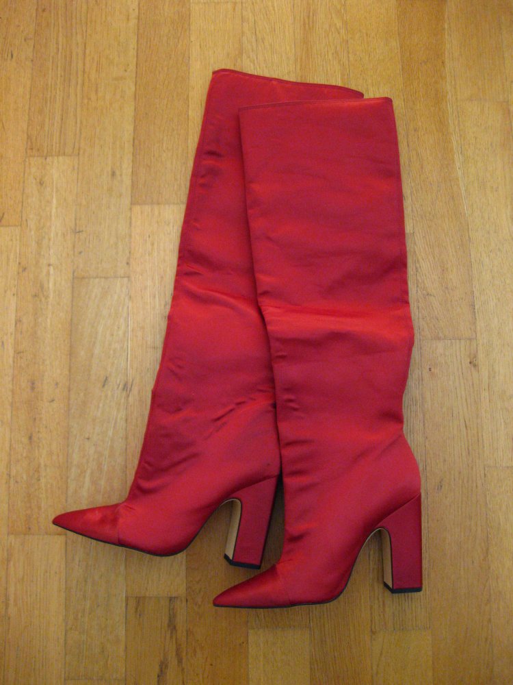 Zara Woman Blogger Satin Overknees High Heel Stiefel OTK bordeaux 39