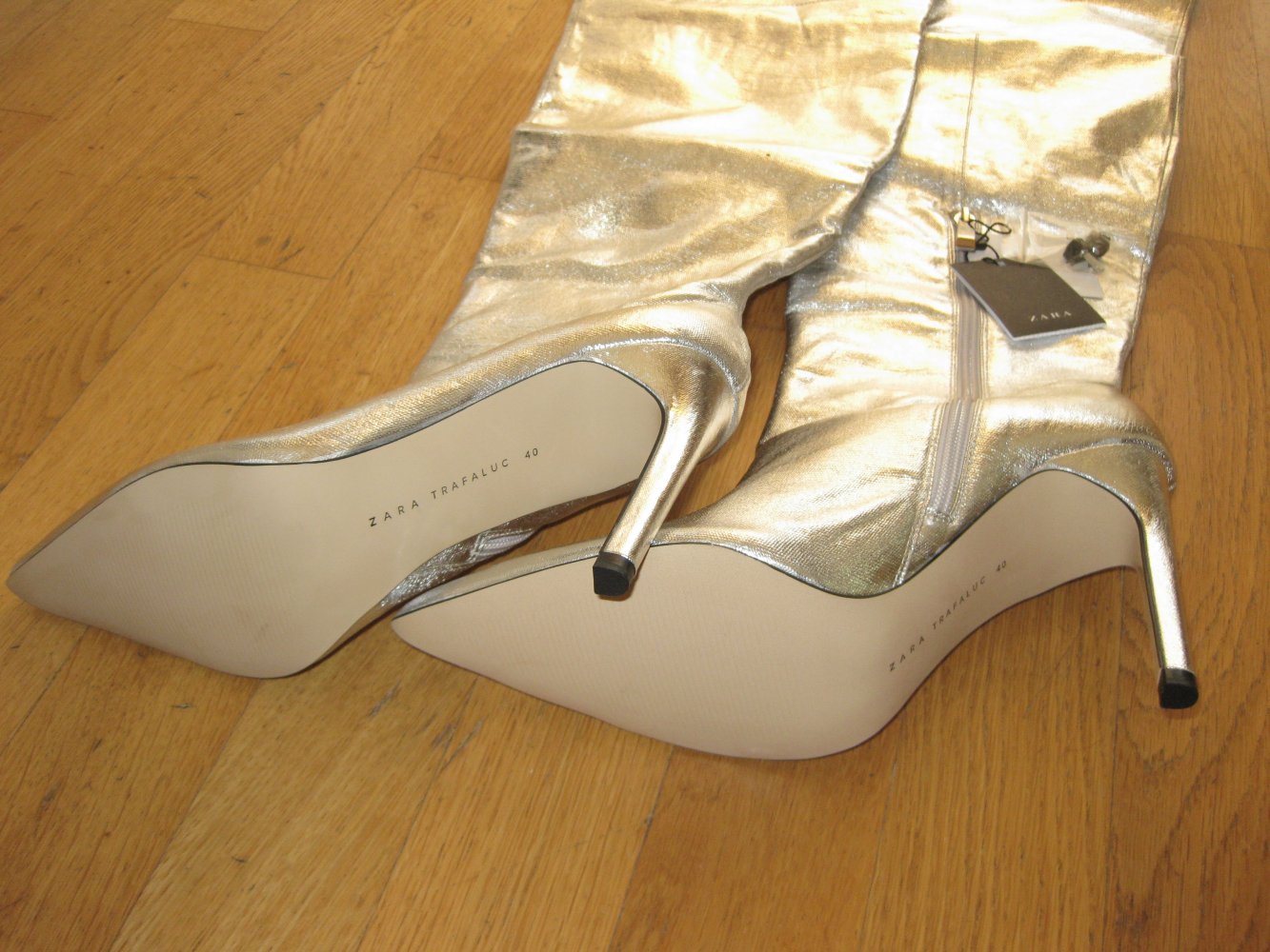 Zara Stiletto Overknee spitz silber metallic 40