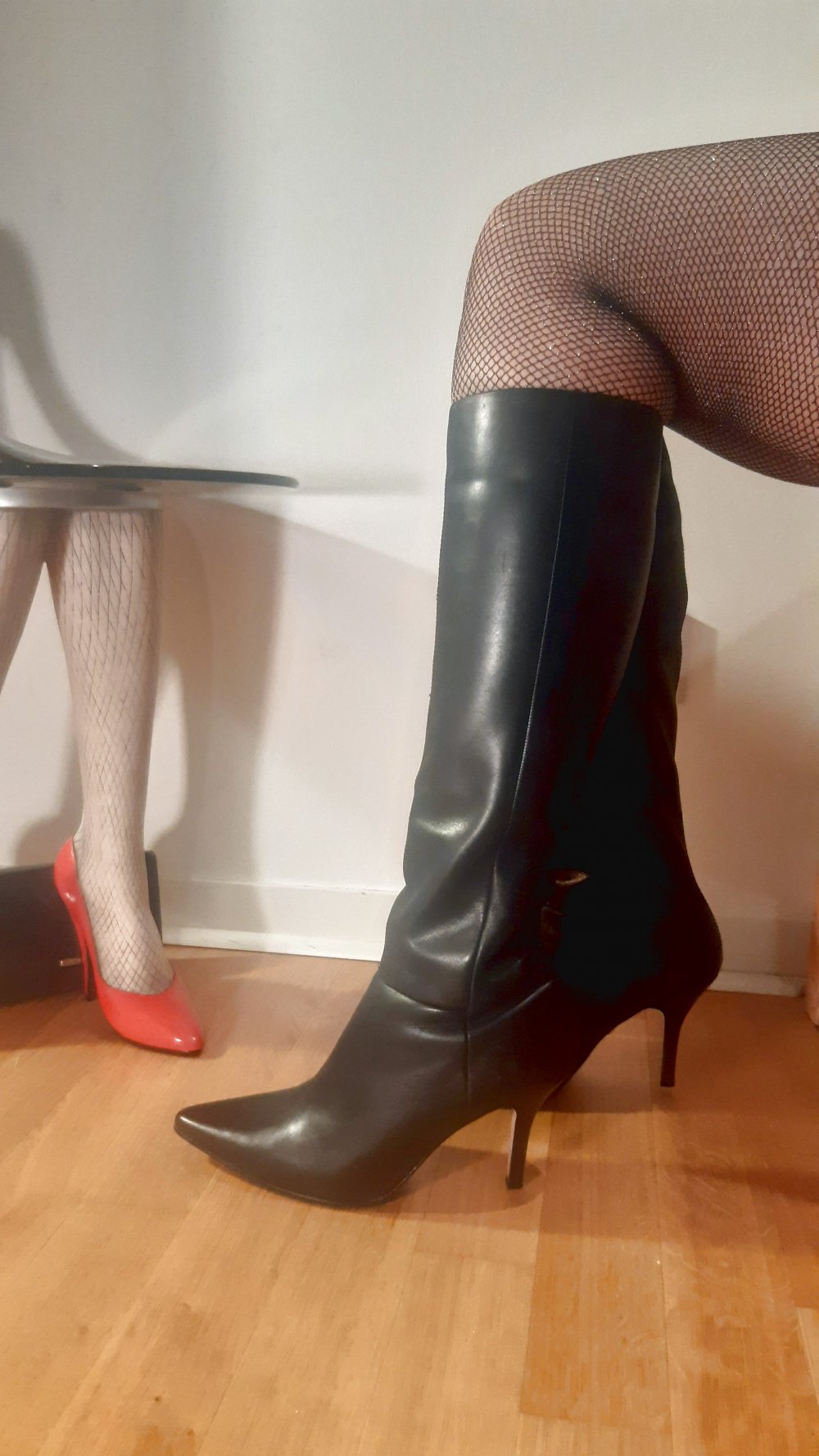 Buffalo spitze kniehohe High Heel Glattleder Stiefel schwarz 40