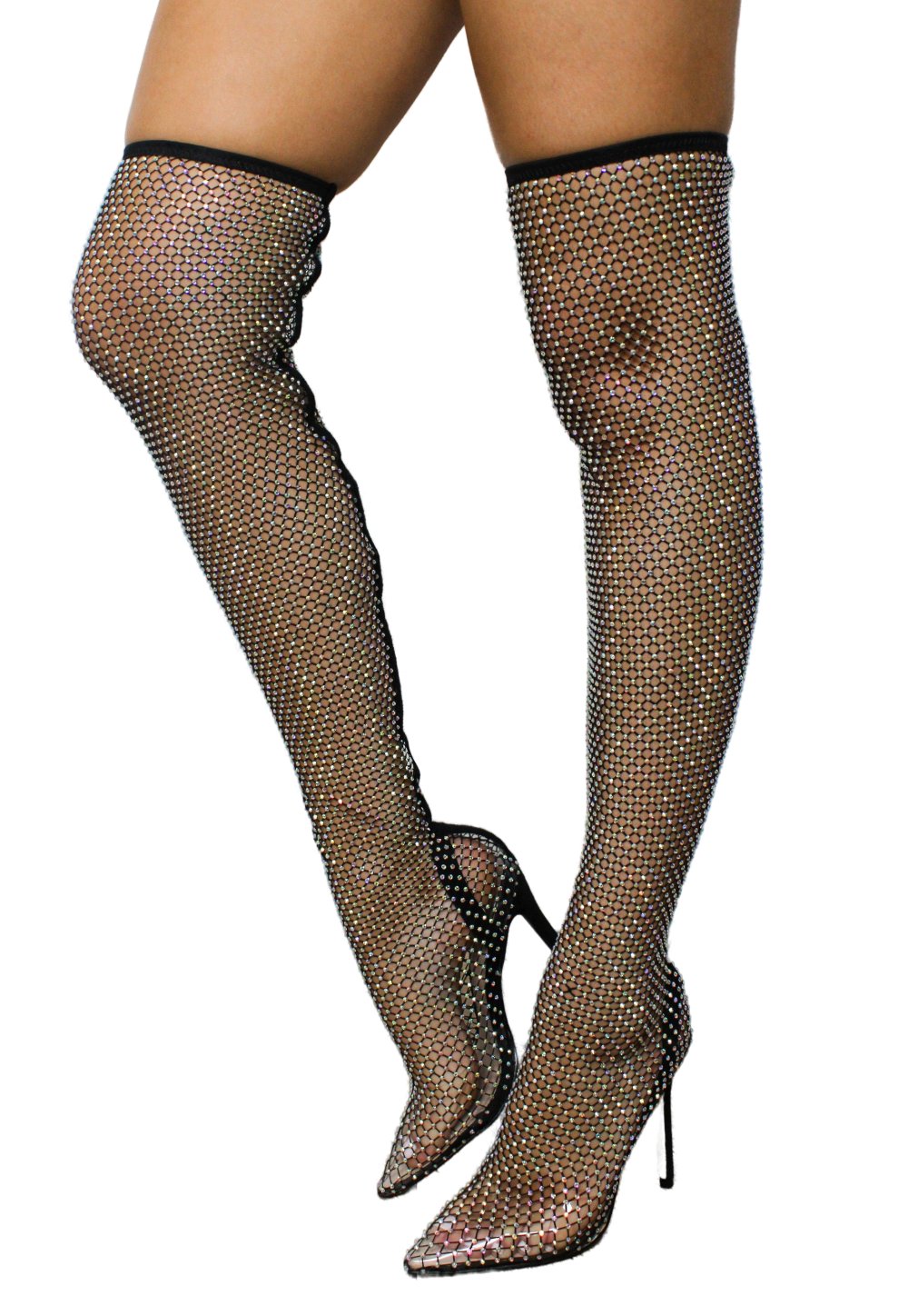 Netz Strass Overknee Stiefel Glitzer High Heels 40