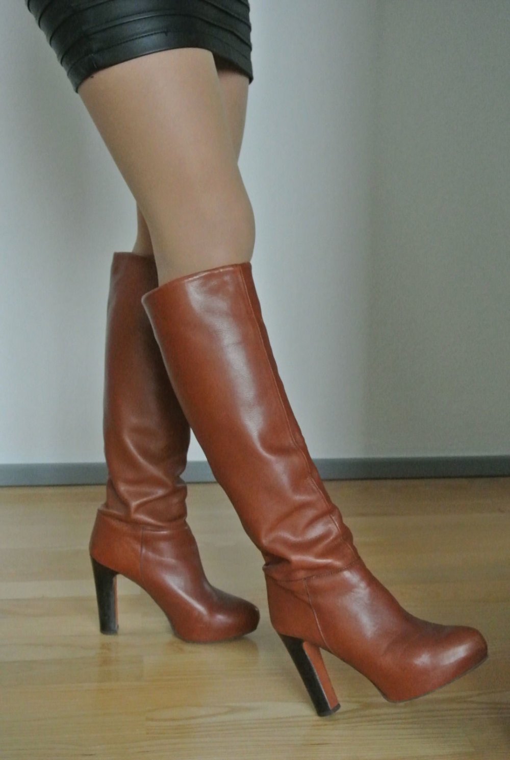 Zara Leder Stiefel braun Plateauabsatz 40