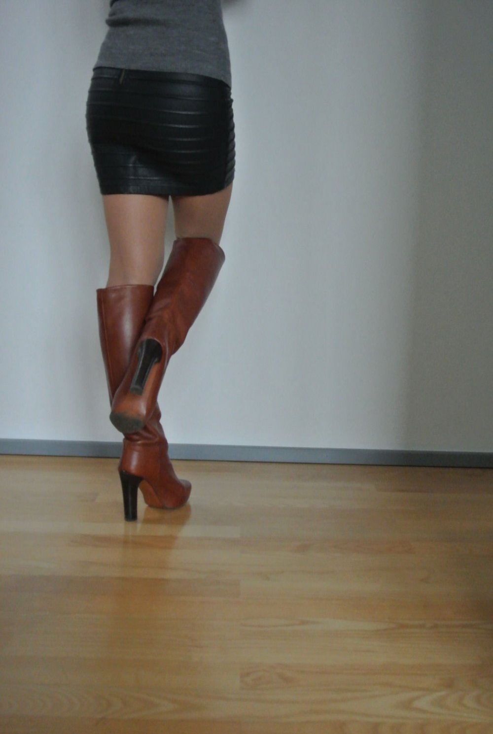 Zara Leder Stiefel braun Plateauabsatz 40