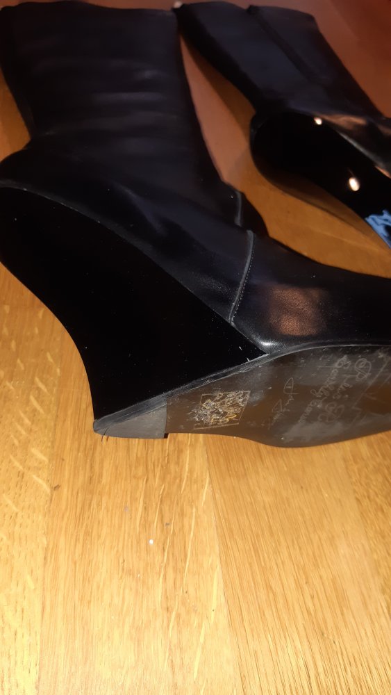 Fluevog Melrose Black Plateau Wedge Stiefel Vamp Gothic Keilabsatz US10 EU 40