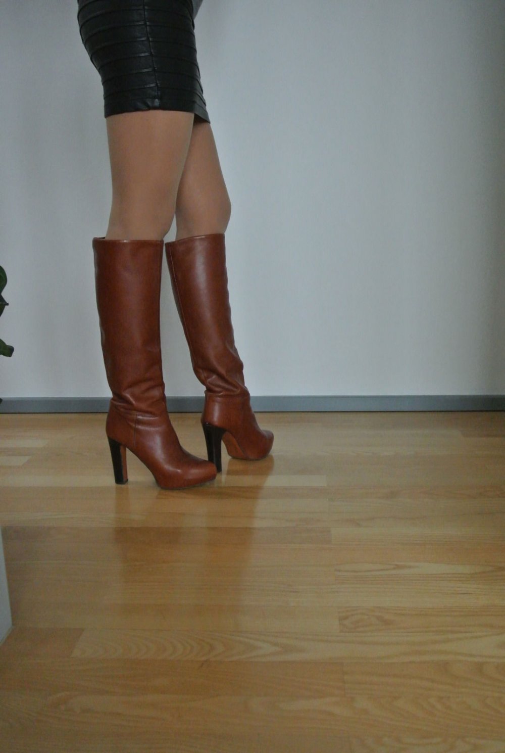 Zara Leder Stiefel braun Plateauabsatz 40