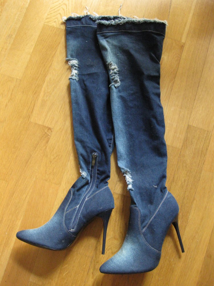 Jeans Denim Overknee High Heel Stiefel 40