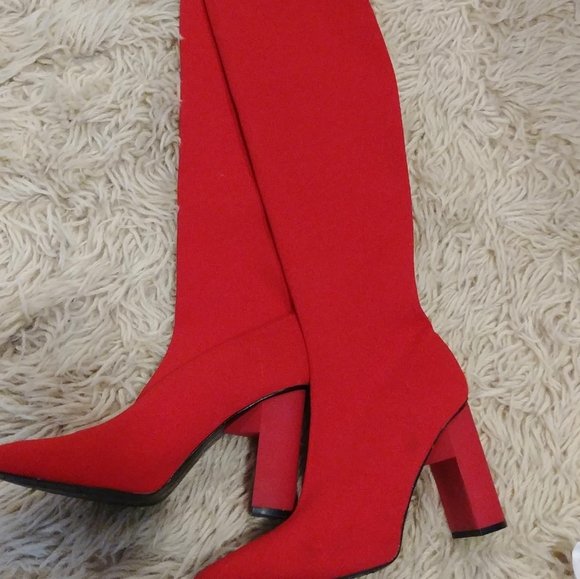 Zara Strumpf Overknee Stretch Schlupfstiefel rot 40