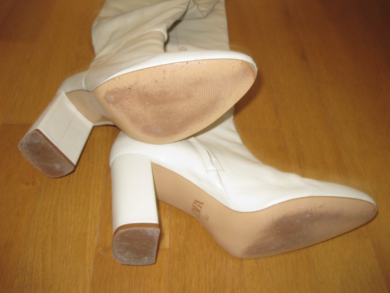 Zara Schlupfstiefel Leder nude alt-weiss 40