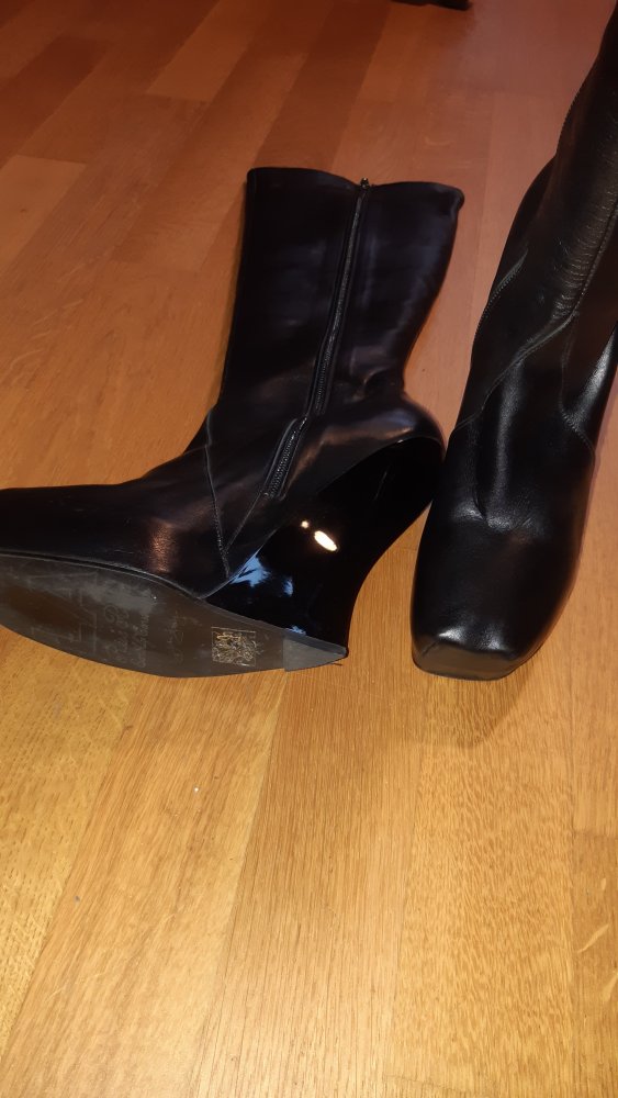 Fluevog Melrose Black Plateau Wedge Stiefel Vamp Gothic Keilabsatz US10 EU 40