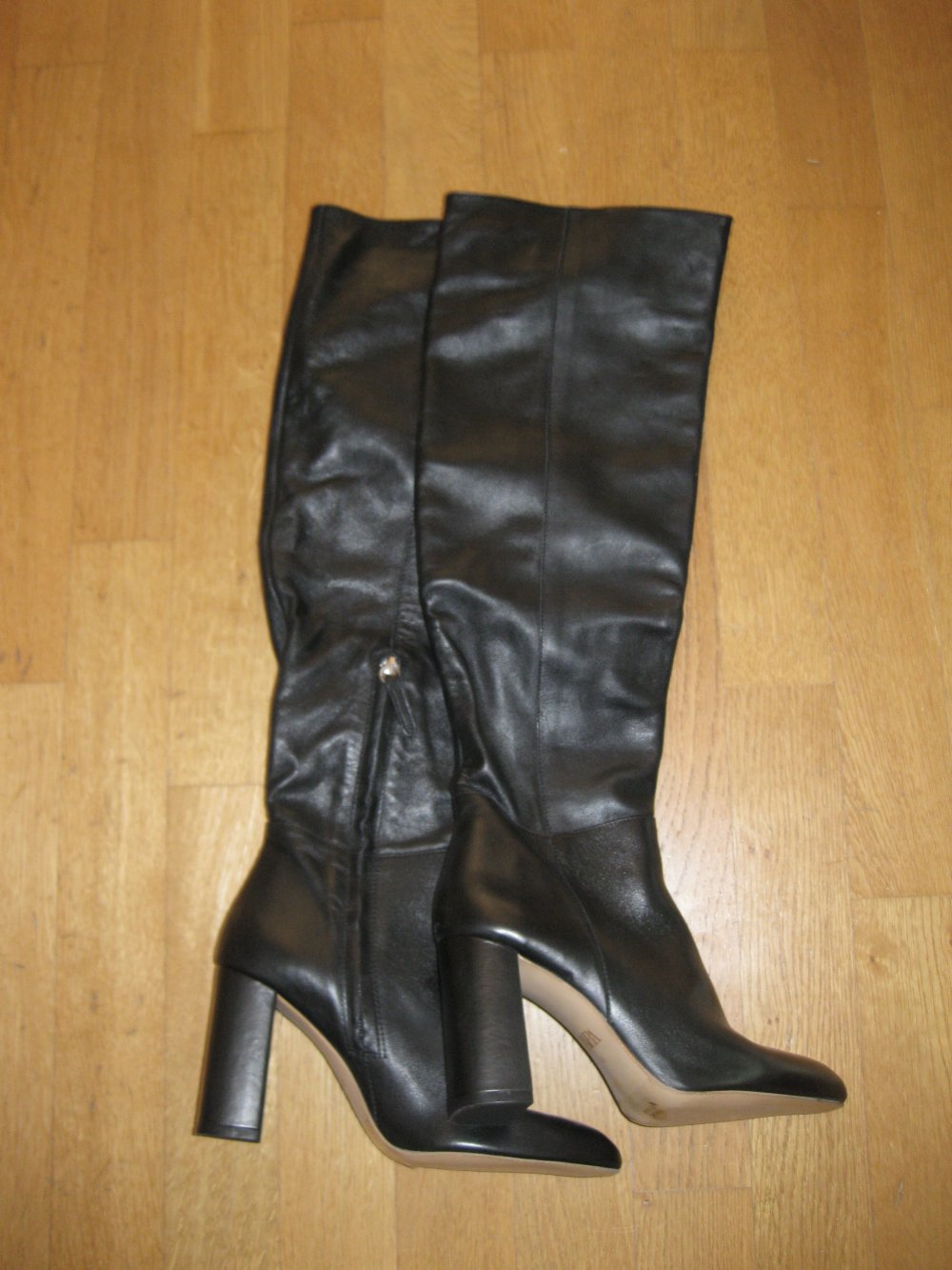 Zara Overknee Schlupfstiefel Leder schwarz 40