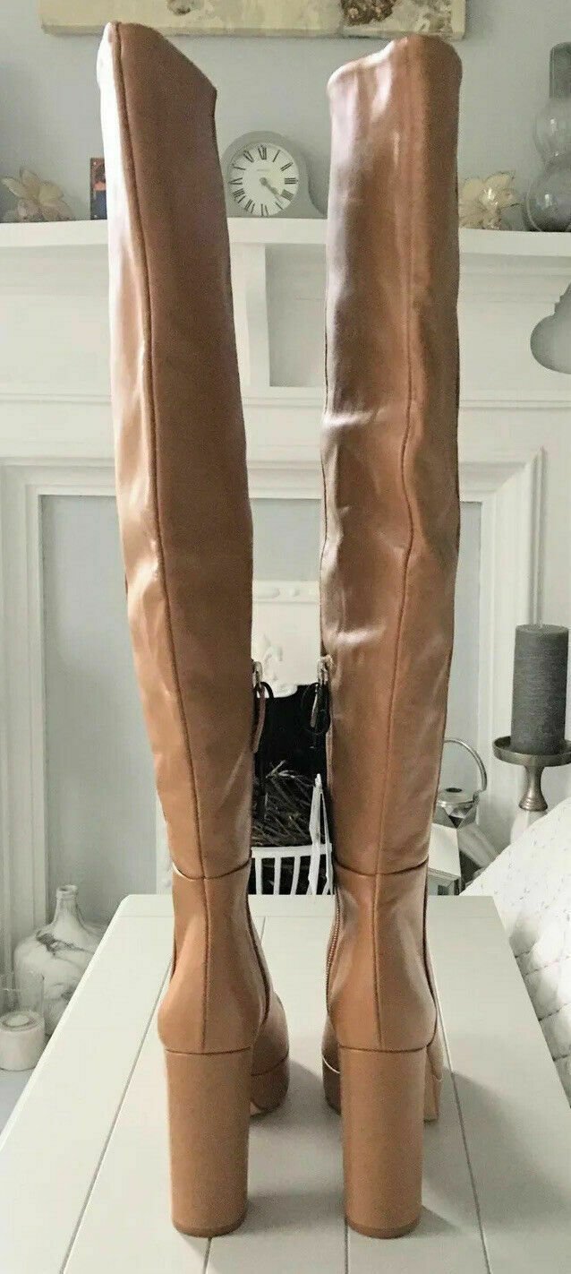 Überknie ZARA Plateau Overknee Glattleder Stiefel hellbraun braun 40