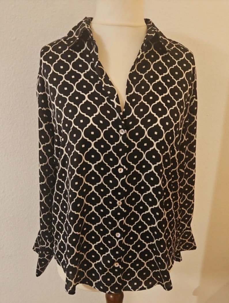 Zara Satin Bluse schwarz weiss Gr M