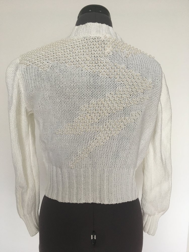 Vintage Kriziamaglia Strickjacke mit Perlen, weiß - 100 % Baumwolle, Gr. XXL / 44