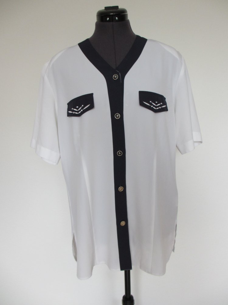 Vintage - Bluse, blau weiß - Gr. 40 / L