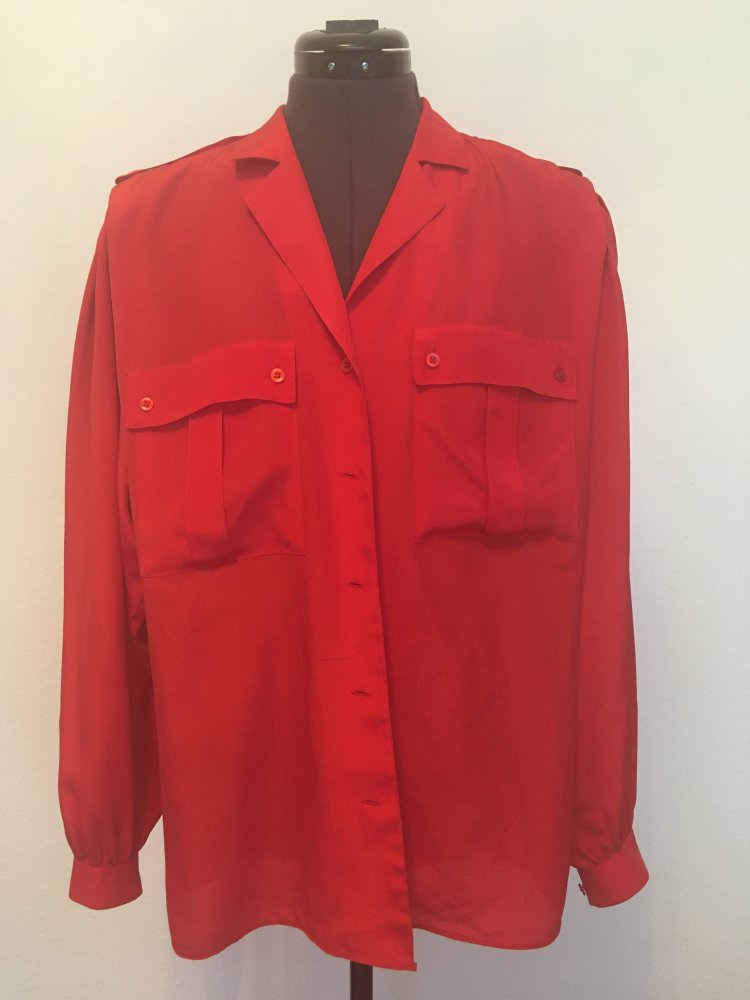 L'Estelle D'ore - Vintage Bluse, 100 % Seide - rot, Gr. M / 38