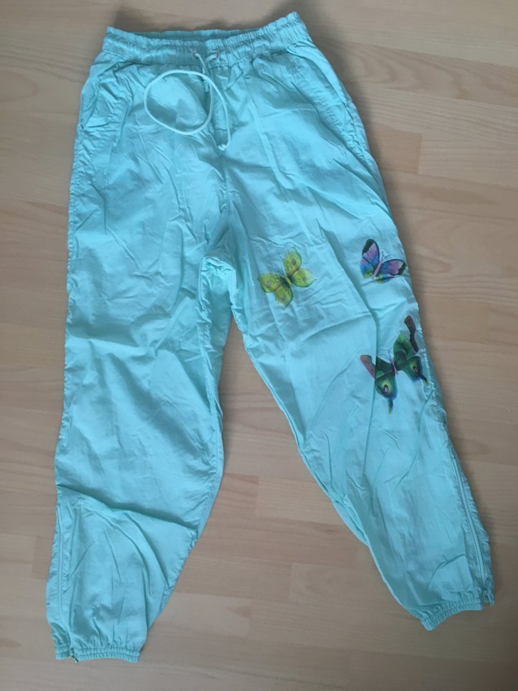 Vintage Benger Hose mit Schmetterlingen, türkis mintgrün - L / 40