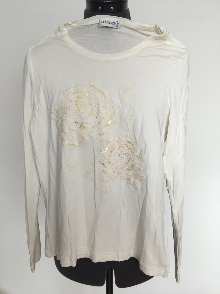 Hauber - Sweat Shirt mit Stickerei und Glitzer, weiß, Viskose - Gr. M / 38