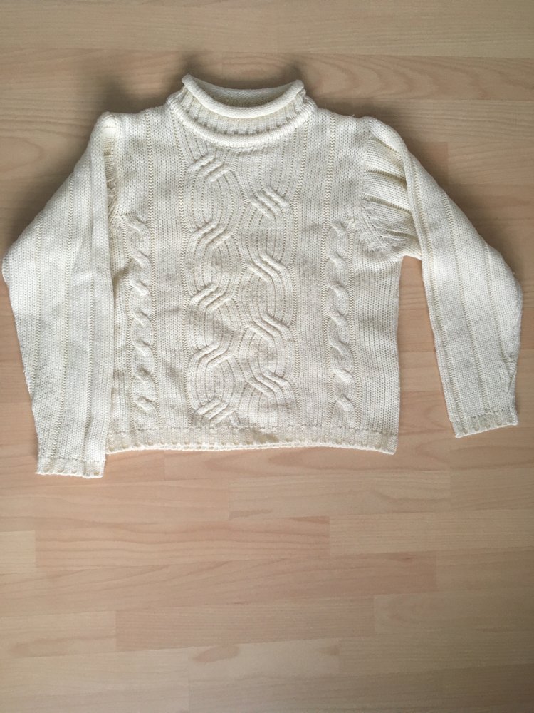 NEU - gemütlicher Strick Pullover mit Zopfmuster, weiß creme - Gr. S / 36
