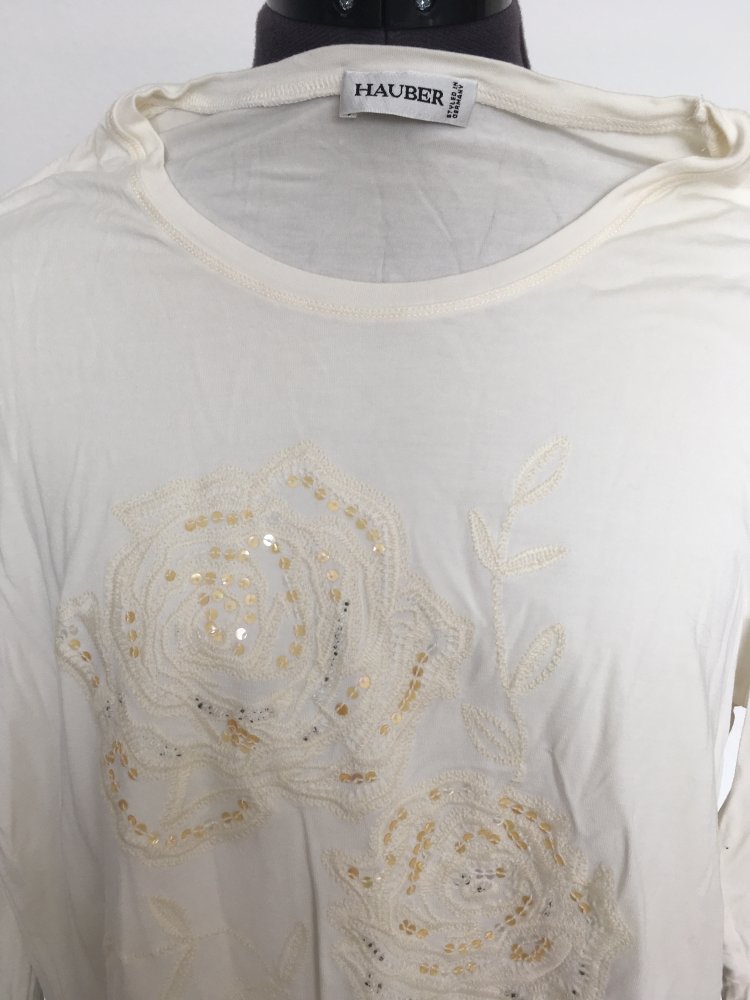 Hauber - Sweat Shirt mit Stickerei und Glitzer, weiß, Viskose - Gr. M / 38
