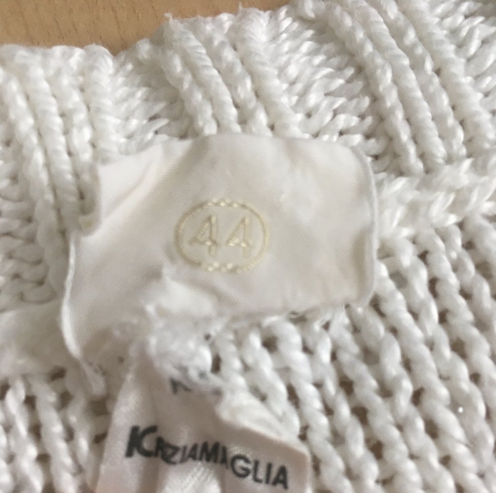 Vintage Kriziamaglia Strickjacke mit Perlen, weiß - 100 % Baumwolle, Gr. XXL / 44