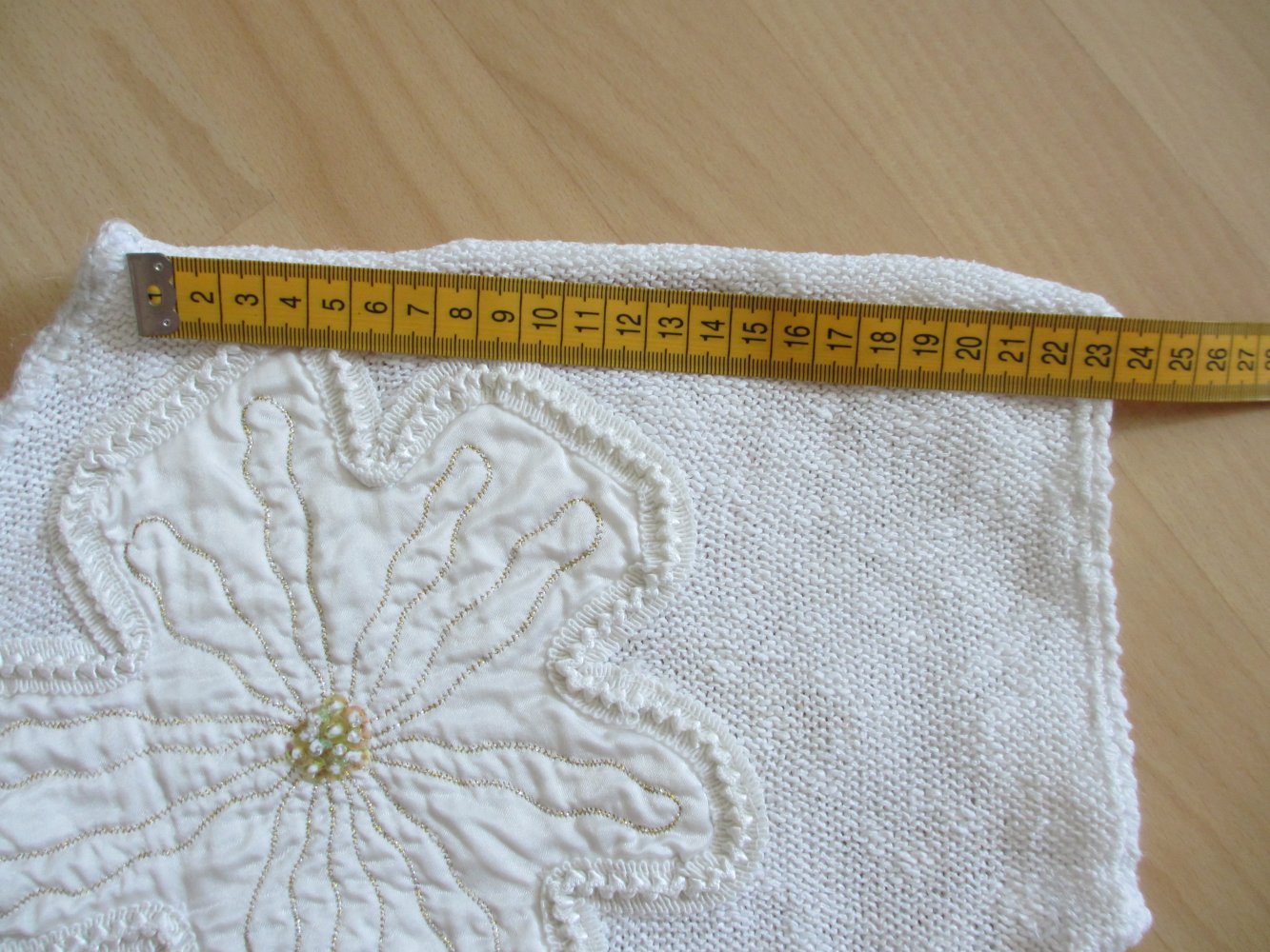 Vintage Strick-Shirt, Applikation, weiß - Gr. 40 / L