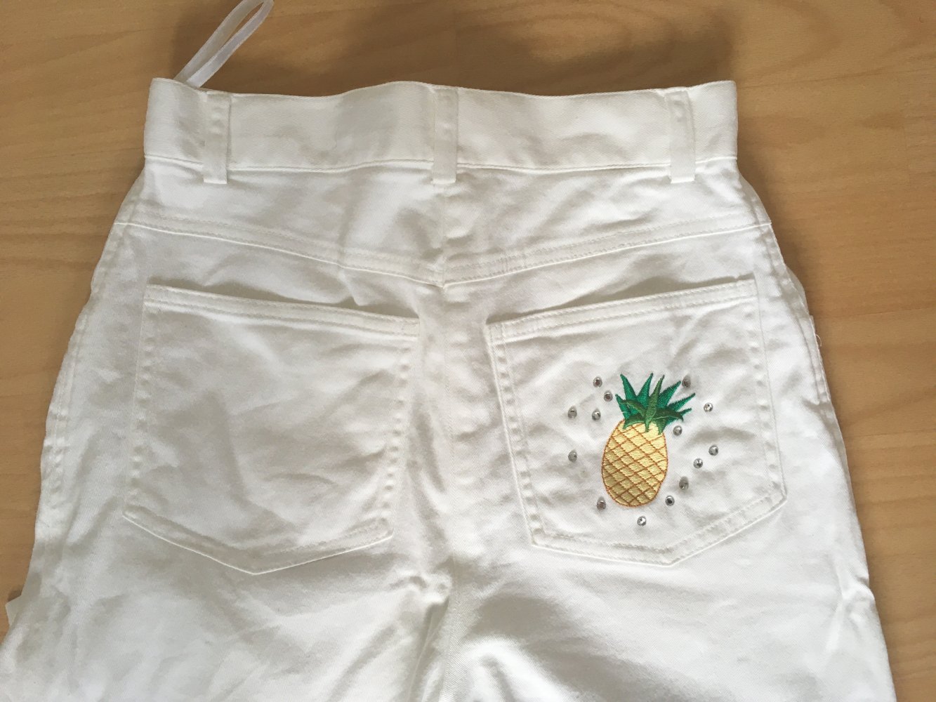 Apart Hose mit Ananas Stickerei und Glitzer, weiß silber grün - Gr. XS / 34