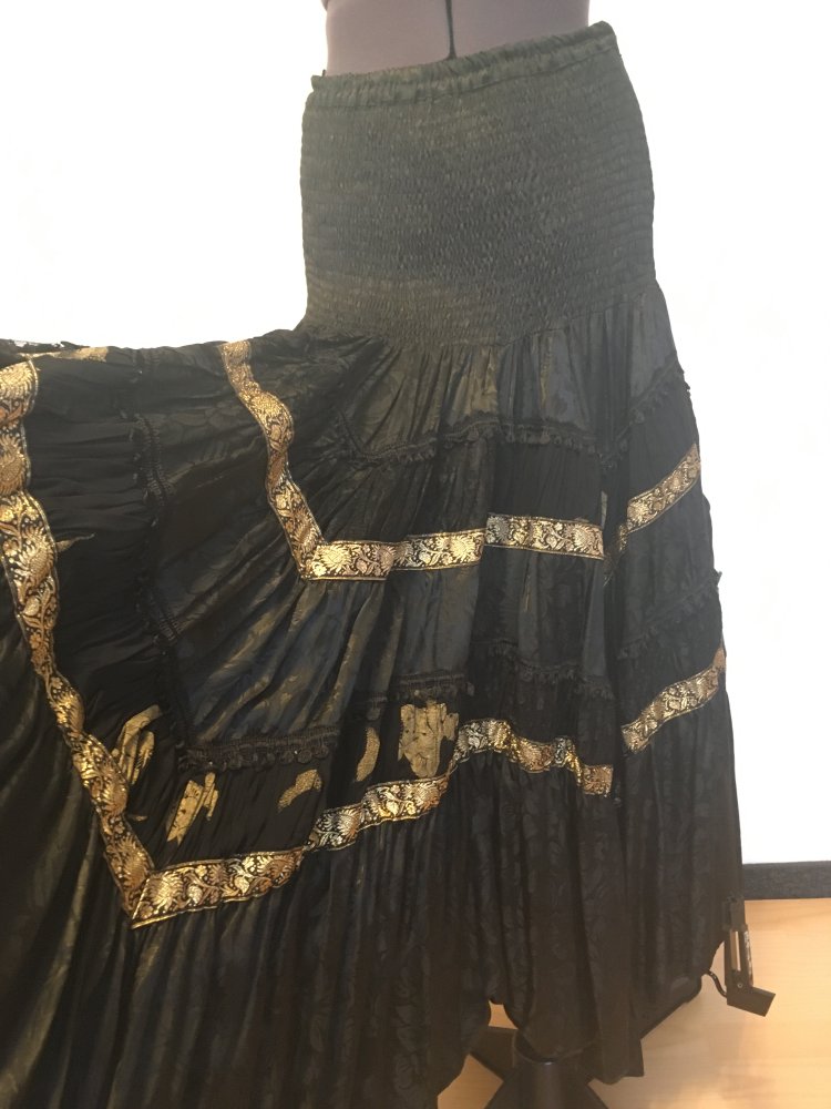 Vintage - Rock, schwarz gold - 100 % Viskose, Gr. 38 / M