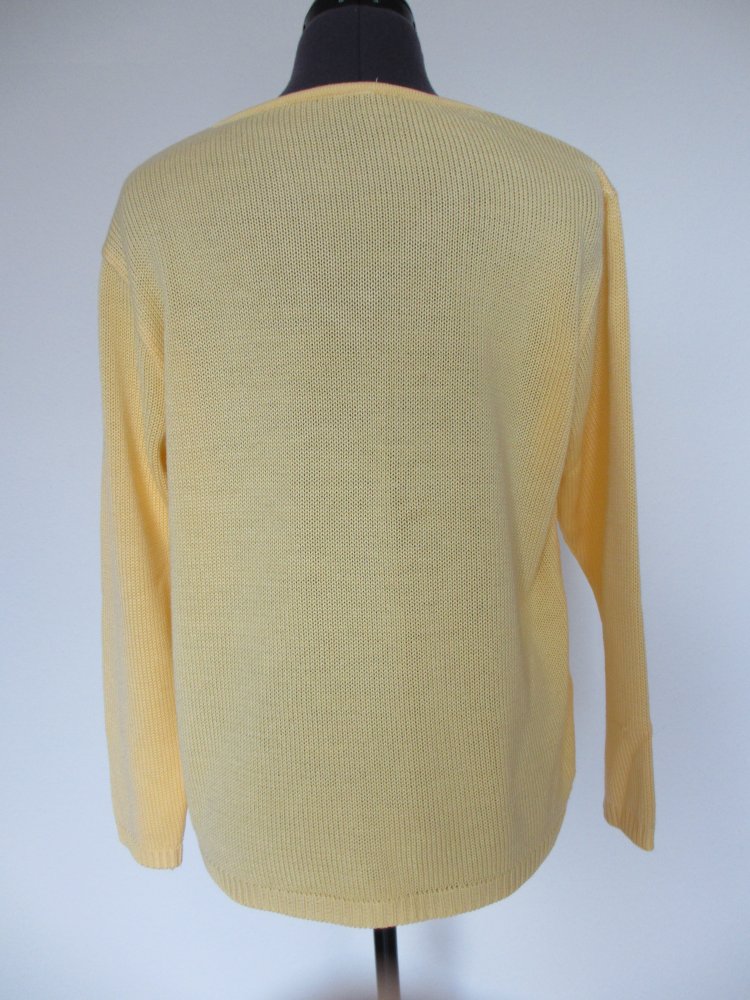 Vintage - Strickpullover / Pullover mit V - Ausschnitt, Strick, gelb - Gr. L / 40