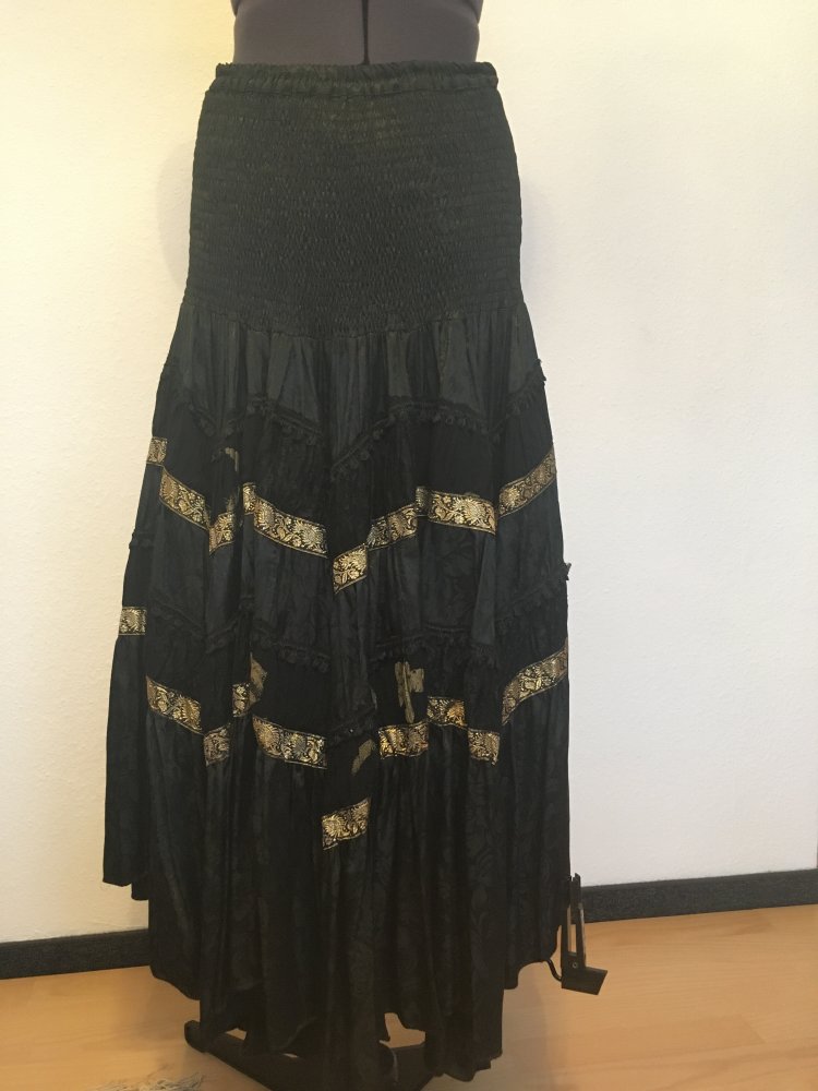 Vintage - Rock, schwarz gold - 100 % Viskose, Gr. 38 / M