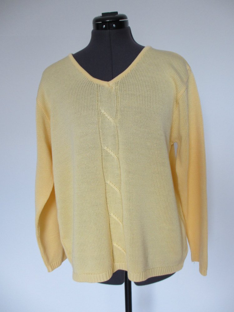 Vintage - Strickpullover / Pullover mit V - Ausschnitt, Strick, gelb - Gr. L / 40