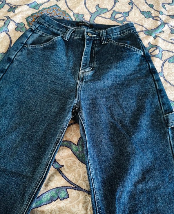 Worker Style Jeans, gerade geschnitten Gr. 38 wide leg