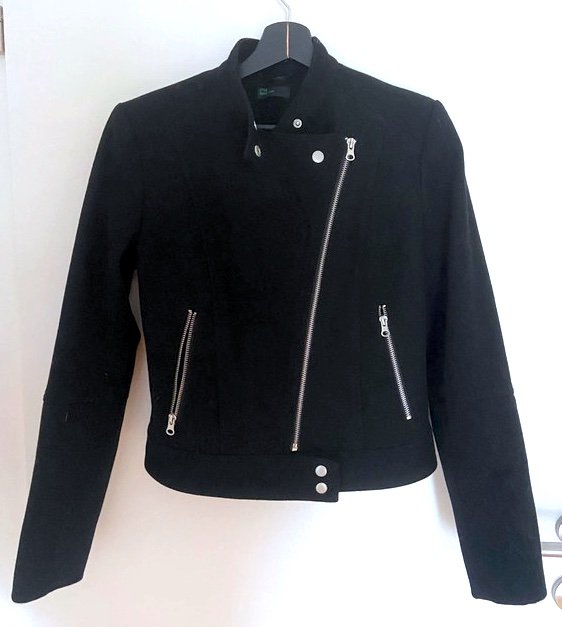 kurze, warme Wolljacke von Stile Benetton in schwarz, Bikerstil 36