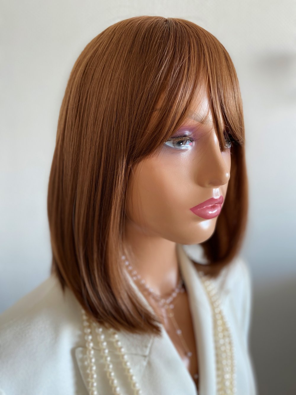 Echthaar Imitat Perücke - kastanienbraun